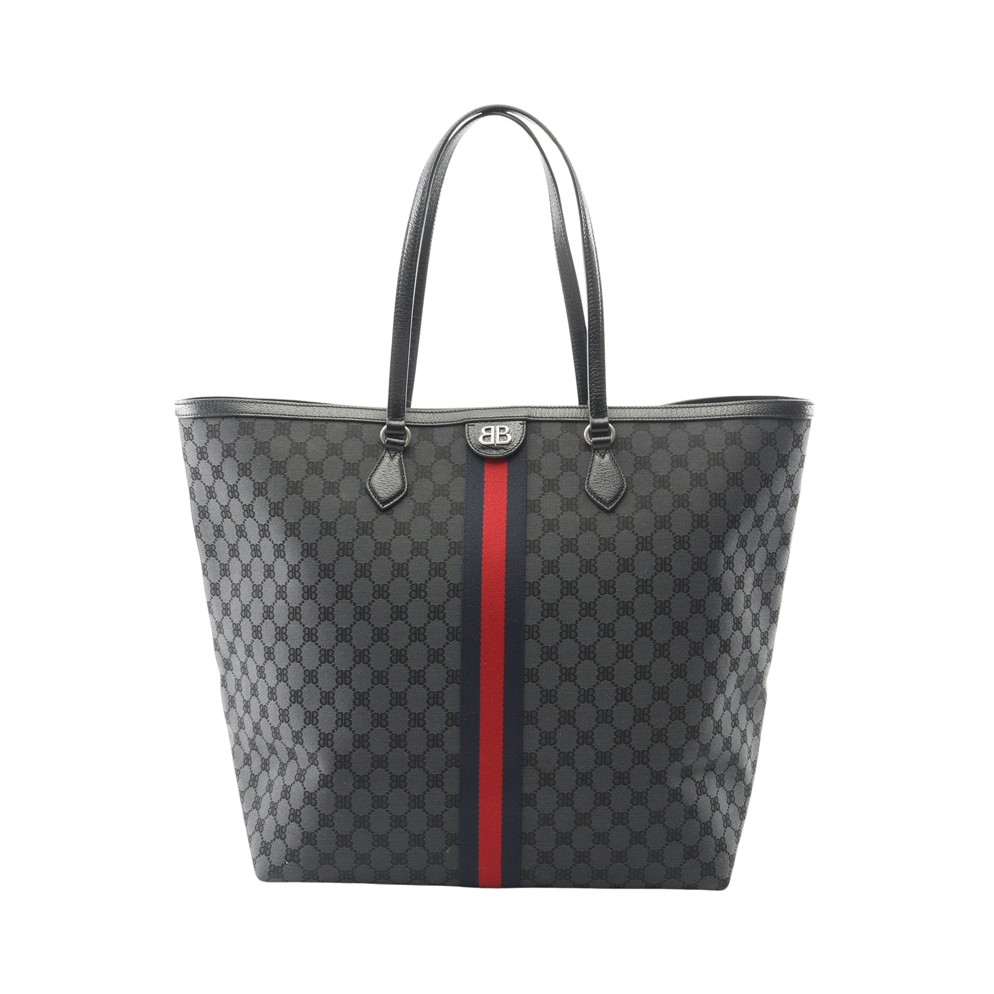 BALENCIAGA × GUCCI ザ ハッカープロジェクト ラージ ショルダーバッグ トートバッグ キャンバス レザー ブラック マルチカラー バレンシアガ バッグ BALENCIAGA