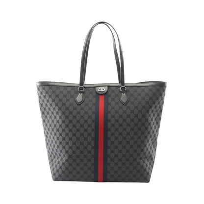 BALENCIAGA × GUCCI ザ ハッカープロジェクト ラージ ショルダーバッグ トートバッグ キャンバス レザー ブラック マルチカラー バレンシアガ バッグ BALENCIAGA