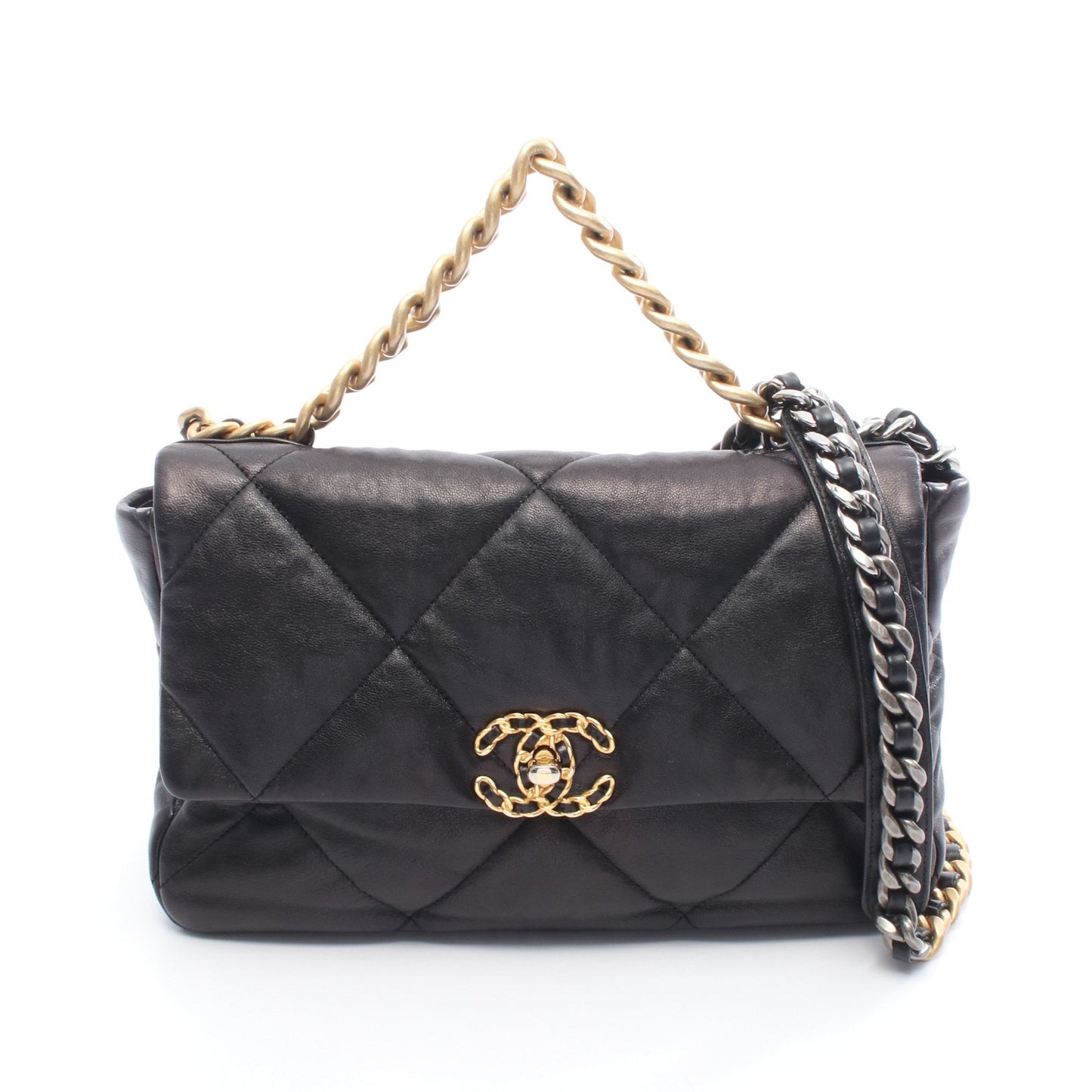 19 ディズヌフ マトラッセ チェーンショルダーバッグ レザー ブラック コンビ金具 シャネル バッグ CHANEL