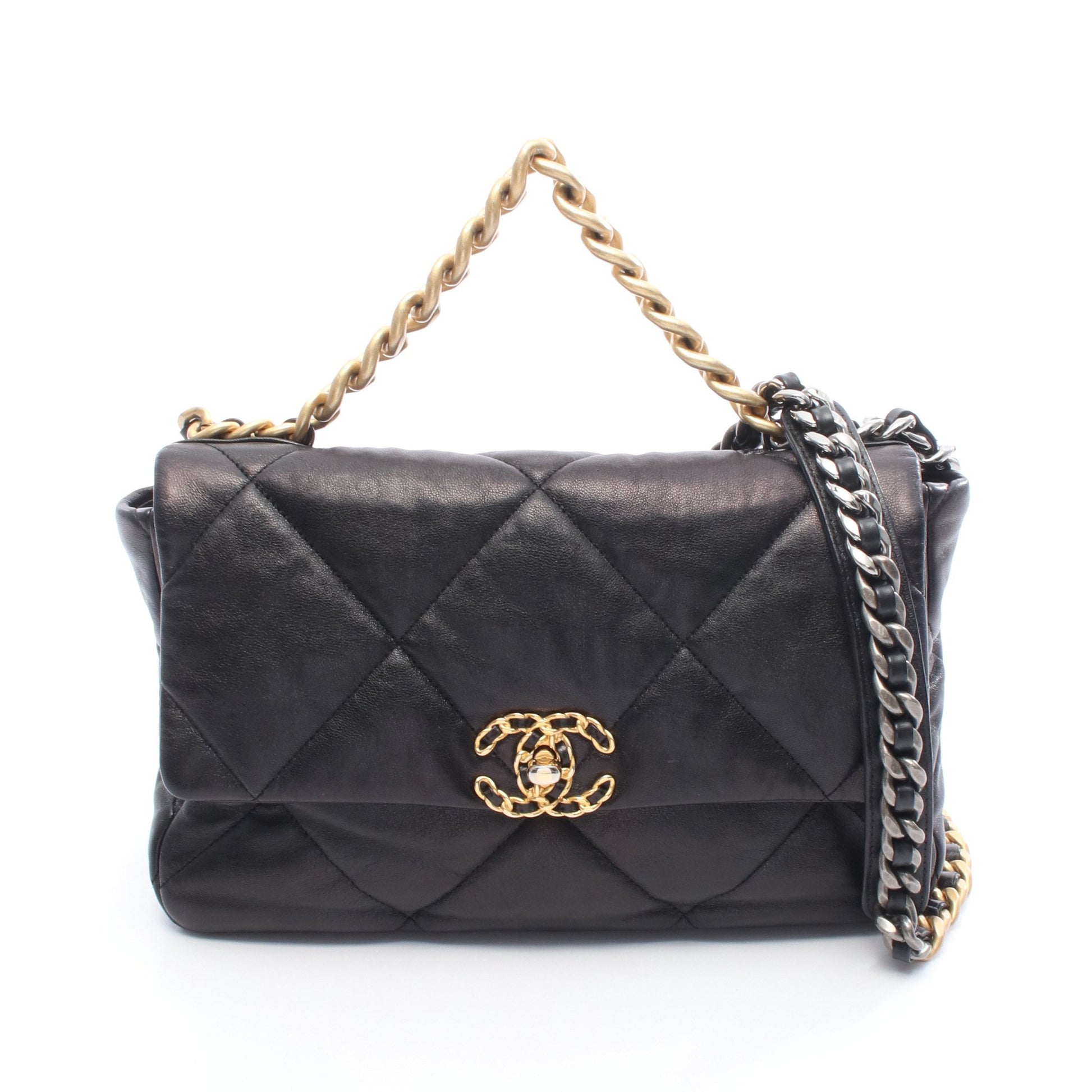 19 ディズヌフ マトラッセ チェーンショルダーバッグ レザー ブラック コンビ金具 シャネル バッグ CHANEL