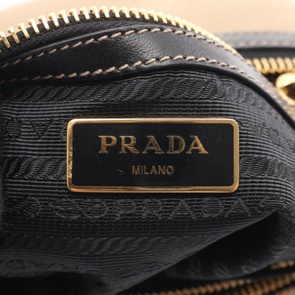 LOGO JACQUARD ショルダーバッグ キャンバス レザー ベージュ ブラック プラダ バッグ PRADA