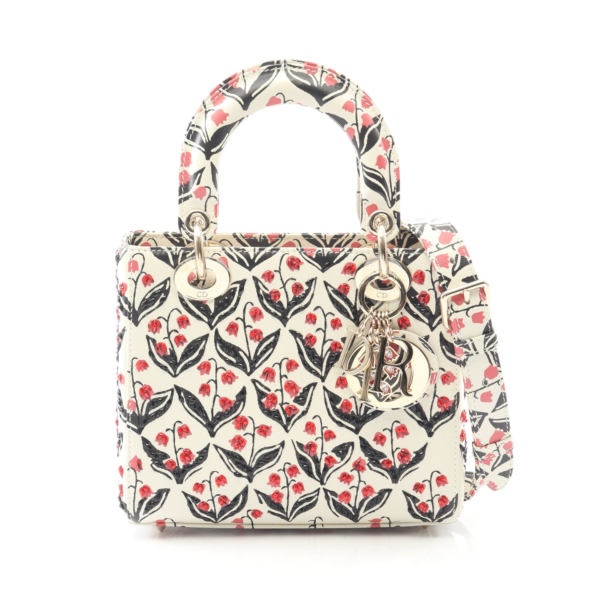レディディオール スモール ハンドバッグ レザー オフホワイト マルチカラー ビーズ 2WAY クリスチャンディオール バッグ Christian Dior