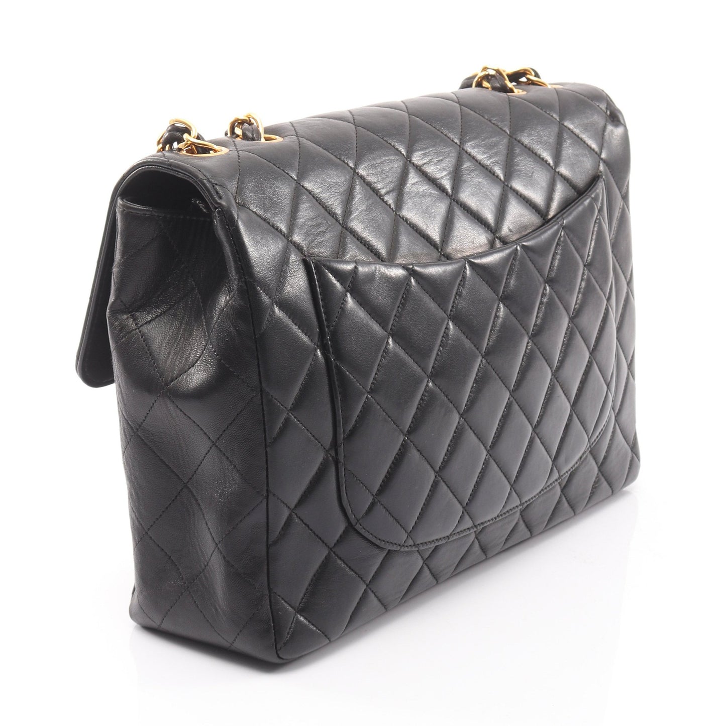 デカマトラッセ30 シングルフラップ Wチェーンショルダーバッグ ラムスキン ブラック ゴールド金具 シャネル バッグ CHANEL