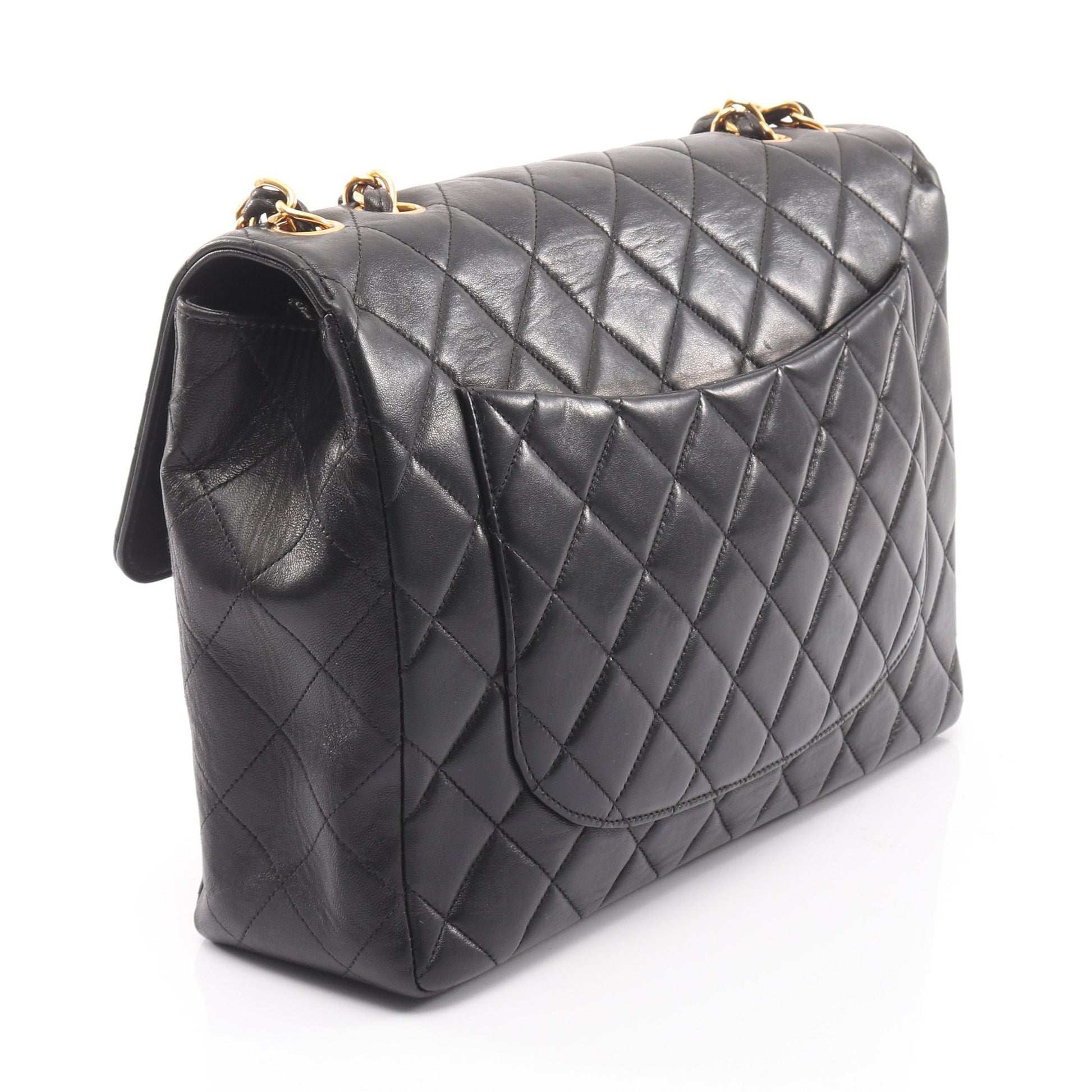 デカマトラッセ30 シングルフラップ Wチェーンショルダーバッグ ラムスキン ブラック ゴールド金具 シャネル バッグ CHANEL