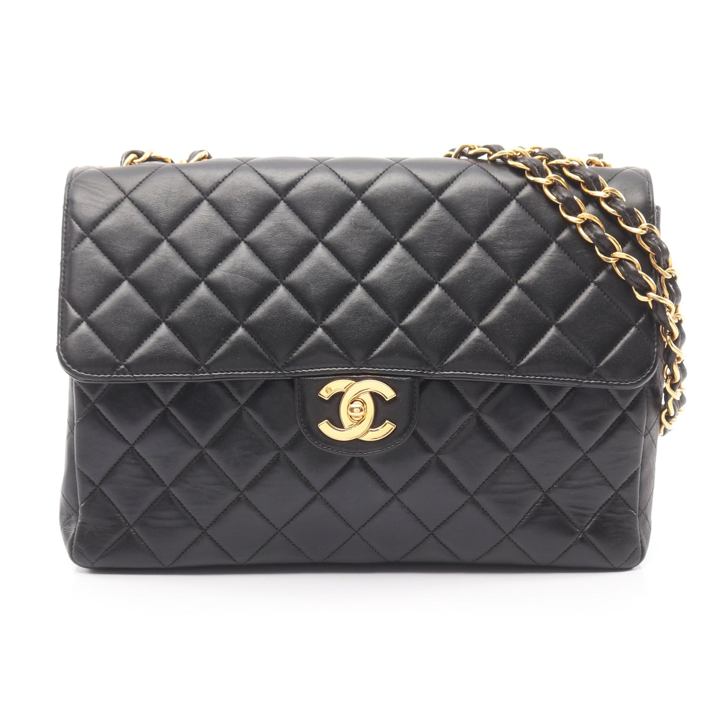 デカマトラッセ30 シングルフラップ Wチェーンショルダーバッグ ラムスキン ブラック ゴールド金具 シャネル バッグ CHANEL