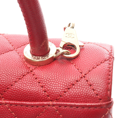 ココハンドル フラップ マトラッセ ハンドバッグ キャビアスキン レッド ゴールド金具 2WAY シャネル バッグ CHANEL