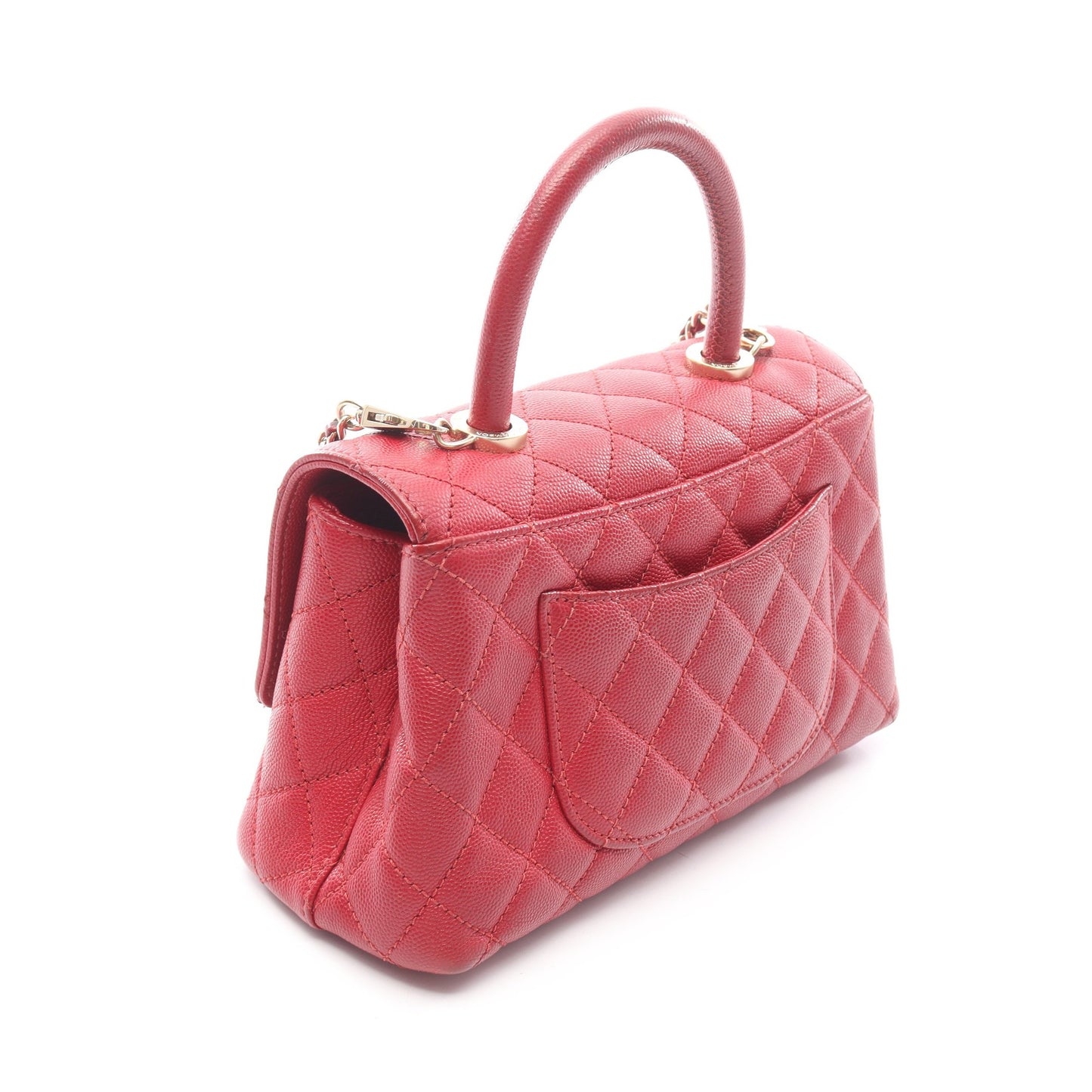 ココハンドル フラップ マトラッセ ハンドバッグ キャビアスキン レッド ゴールド金具 2WAY シャネル バッグ CHANEL