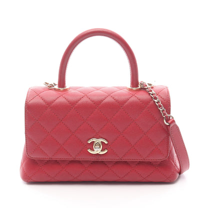 ココハンドル フラップ マトラッセ ハンドバッグ キャビアスキン レッド ゴールド金具 2WAY シャネル バッグ CHANEL