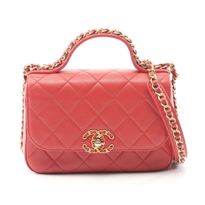 CHANEL19 マトラッセ チェーンショルダーバッグ ラムスキン レッド ゴールド金具 2WAY シャネル バッグ CHANEL