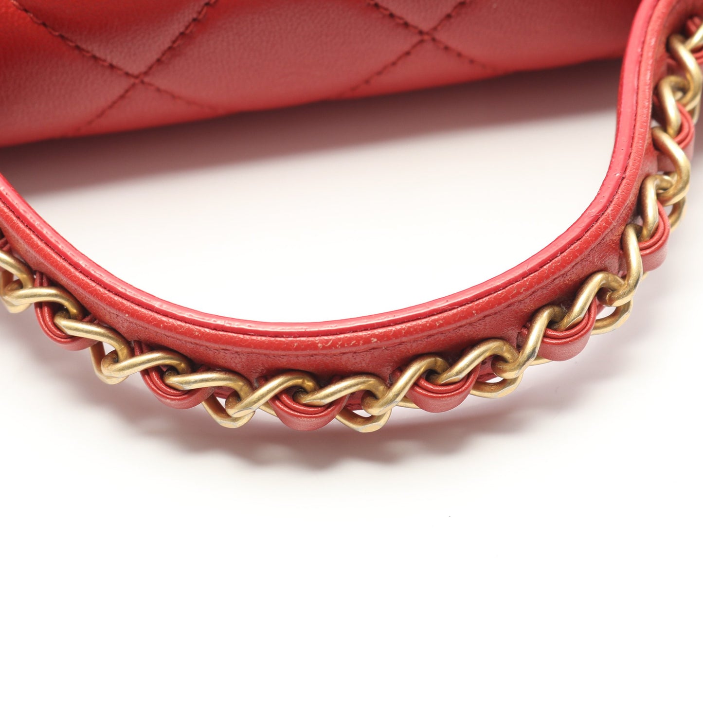 CHANEL19 マトラッセ チェーンショルダーバッグ ラムスキン レッド ゴールド金具 2WAY シャネル バッグ CHANEL