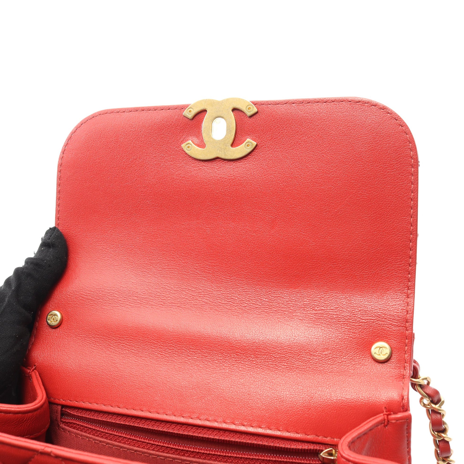 CHANEL19 マトラッセ チェーンショルダーバッグ ラムスキン レッド ゴールド金具 2WAY シャネル バッグ CHANEL