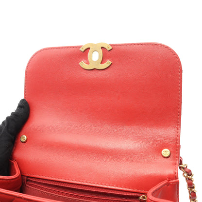 CHANEL19 マトラッセ チェーンショルダーバッグ ラムスキン レッド ゴールド金具 2WAY シャネル バッグ CHANEL