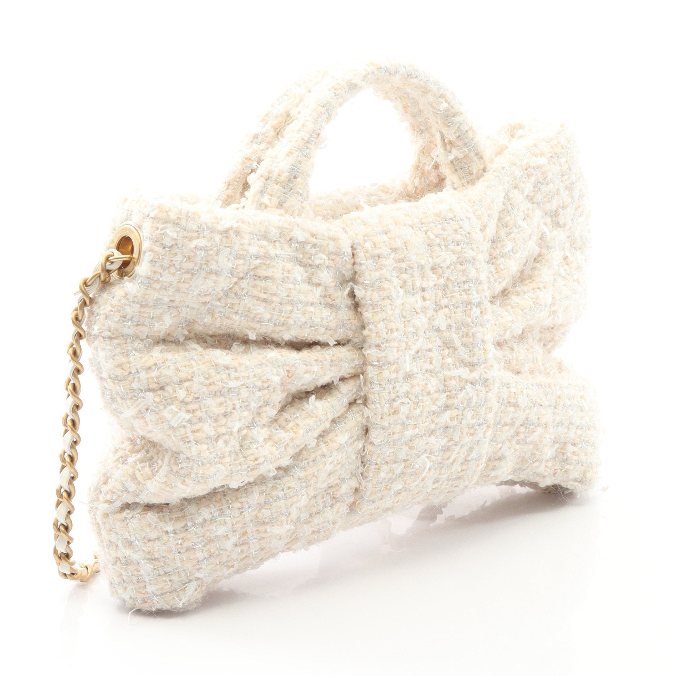 ミニ ボウ チェーンショルダーバッグ ツイード オフホワイト ゴールド