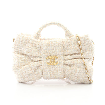 ミニ ボウ チェーンショルダーバッグ ツイード オフホワイト ゴールド金具 2WAY シャネル バッグ CHANEL