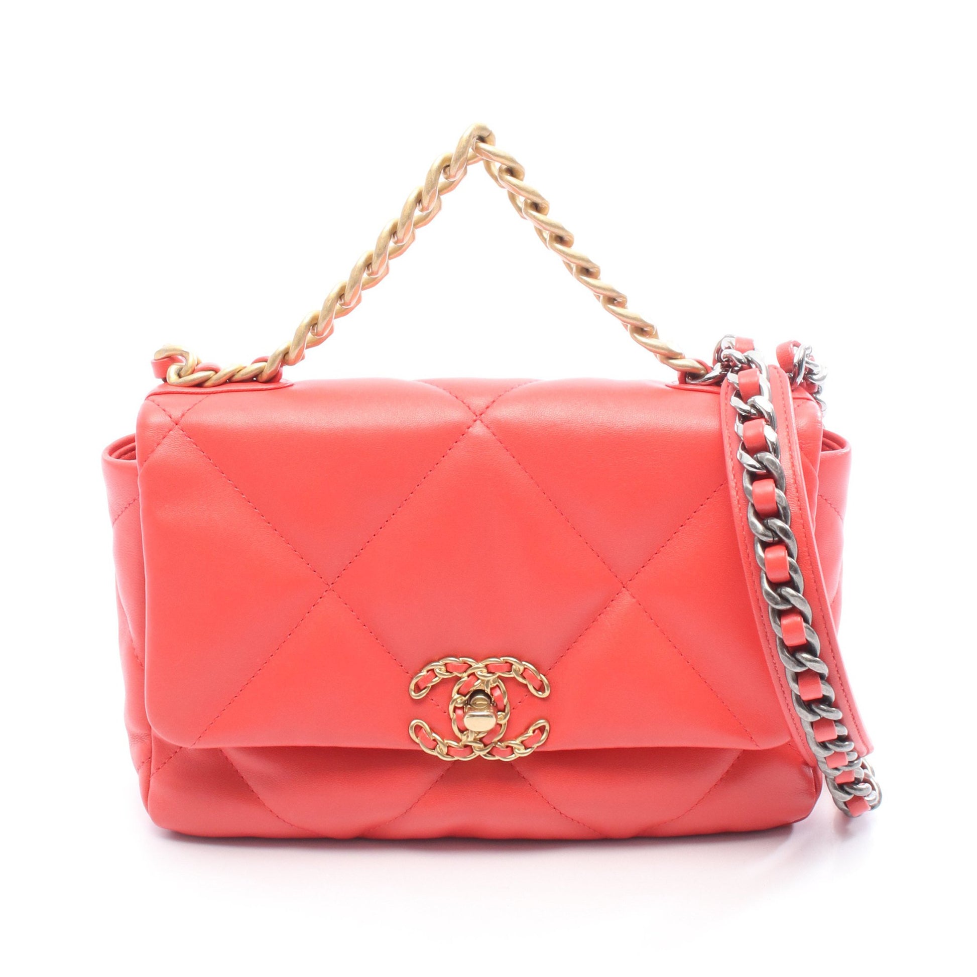 19 ディズヌフ マトラッセ チェーンショルダーバッグ レザー ピンクレッド コンビ金具 シャネル バッグ CHANEL