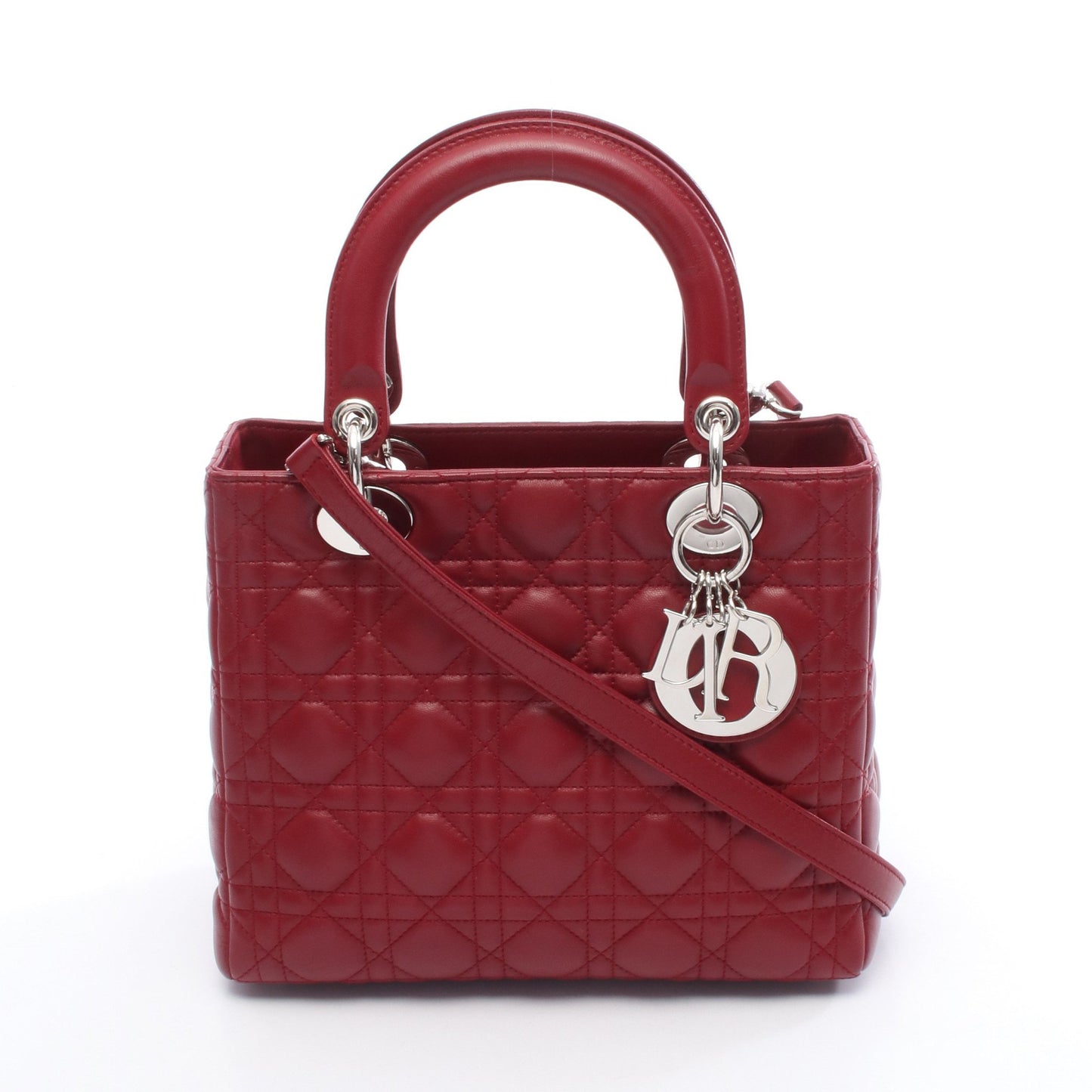LADY DIOR レディディオール カナージュ ハンドバッグ レザー ボルドー 2WAY クリスチャンディオール バッグ Christian Dior