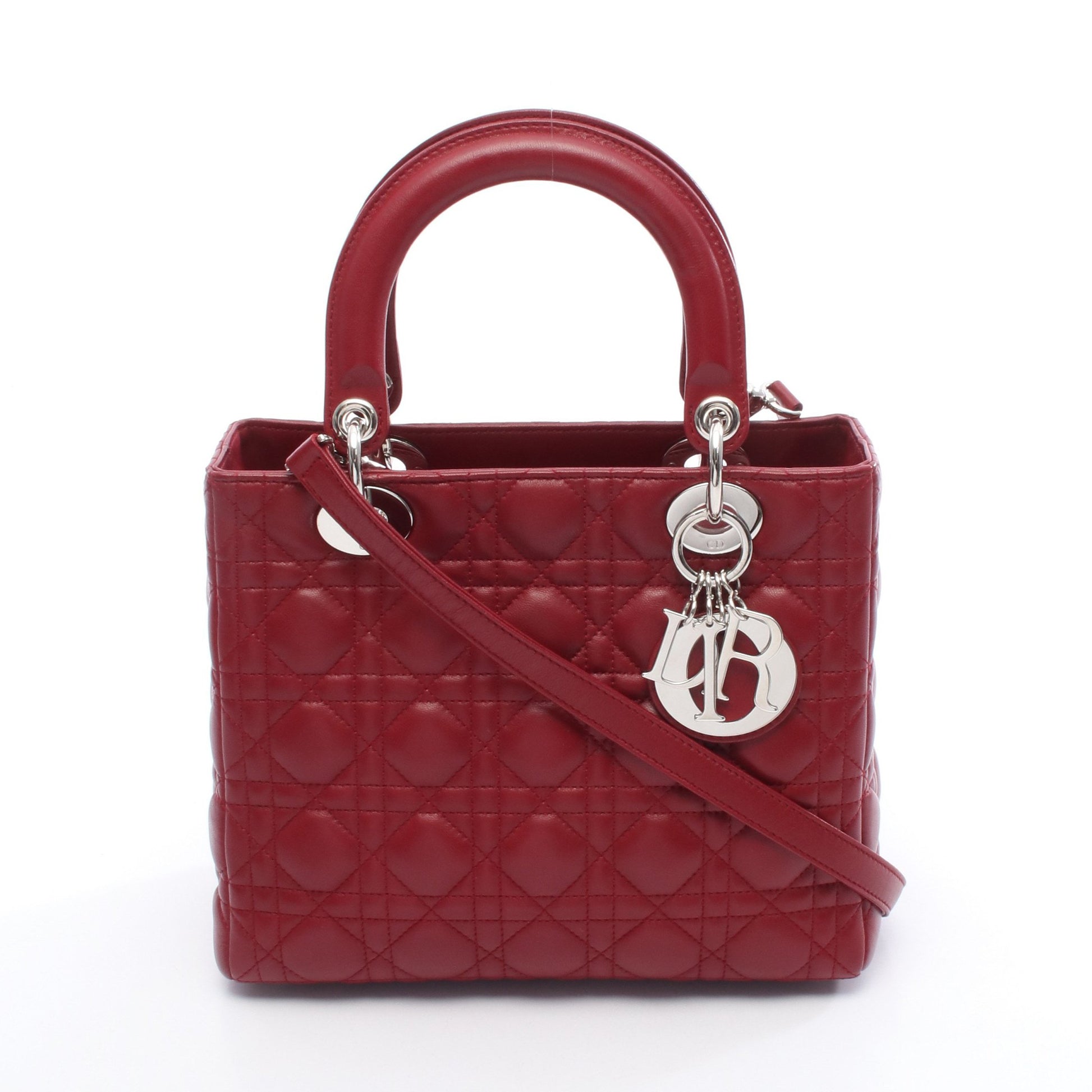 LADY DIOR レディディオール カナージュ ハンドバッグ レザー ボルドー 2WAY クリスチャンディオール バッグ Christian Dior