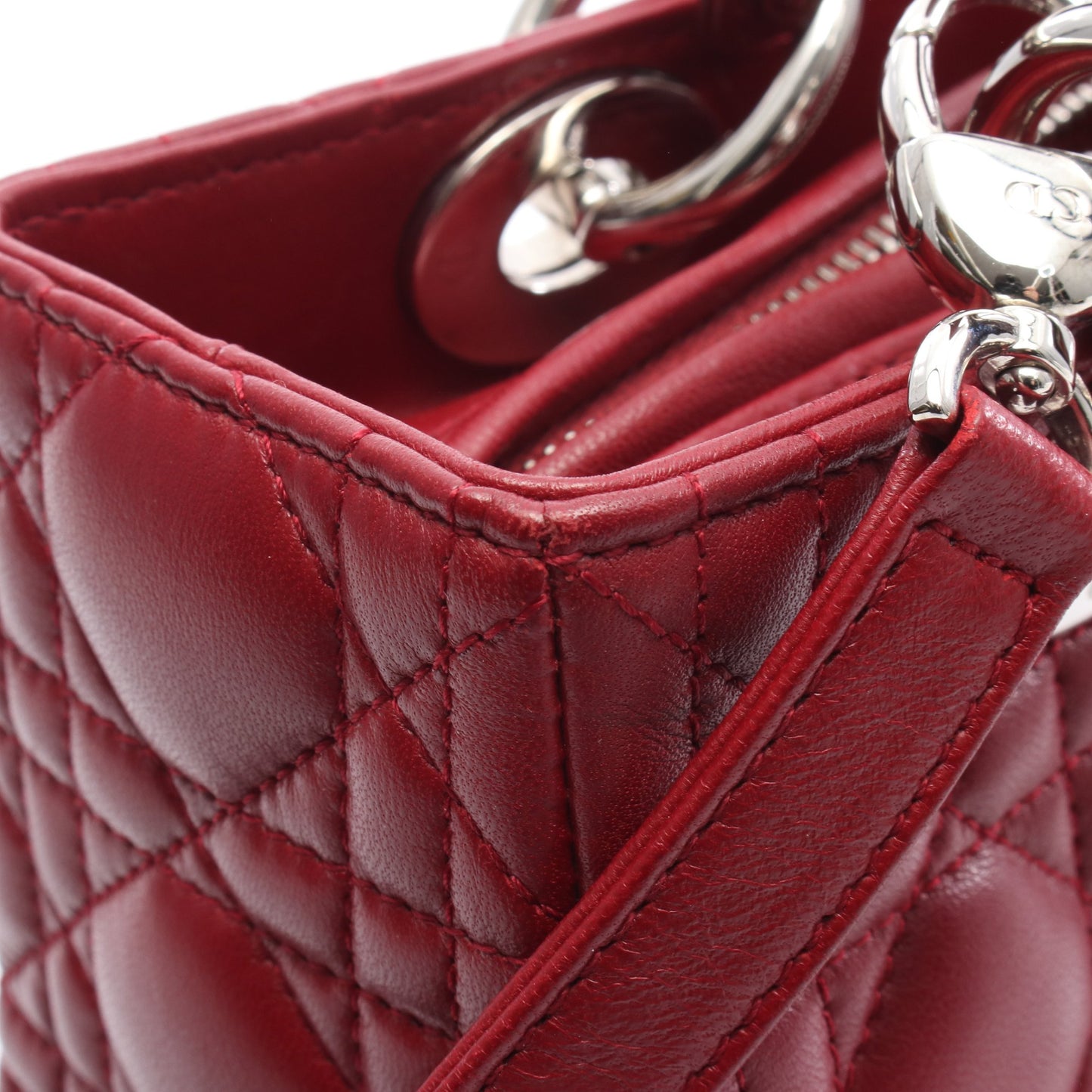 LADY DIOR レディディオール カナージュ ハンドバッグ レザー ボルドー 2WAY クリスチャンディオール バッグ Christian Dior