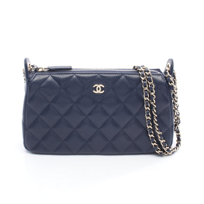 マトラッセ チェーンクラッチ チェーンショルダーバッグ キャビアスキン ネイビー ゴールド金具 シャネル バッグ CHANEL