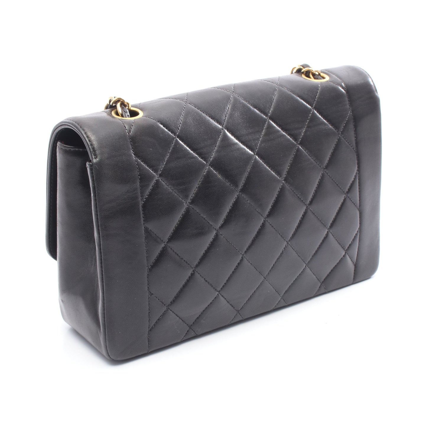 マトラッセ ダイアナフラップ チェーンショルダーバッグ ラムスキン ブラック ゴールド金具 シャネル バッグ CHANEL