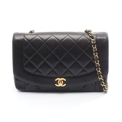 マトラッセ ダイアナフラップ チェーンショルダーバッグ ラムスキン ブラック ゴールド金具 シャネル バッグ CHANEL