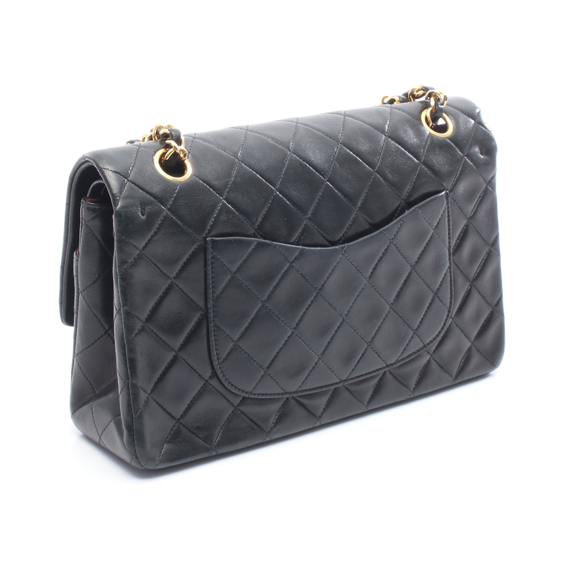 マトラッセ Wフラップ Wチェーンショルダーバッグ ラムスキン ブラック ゴールド金具 シャネル バッグ CHANEL