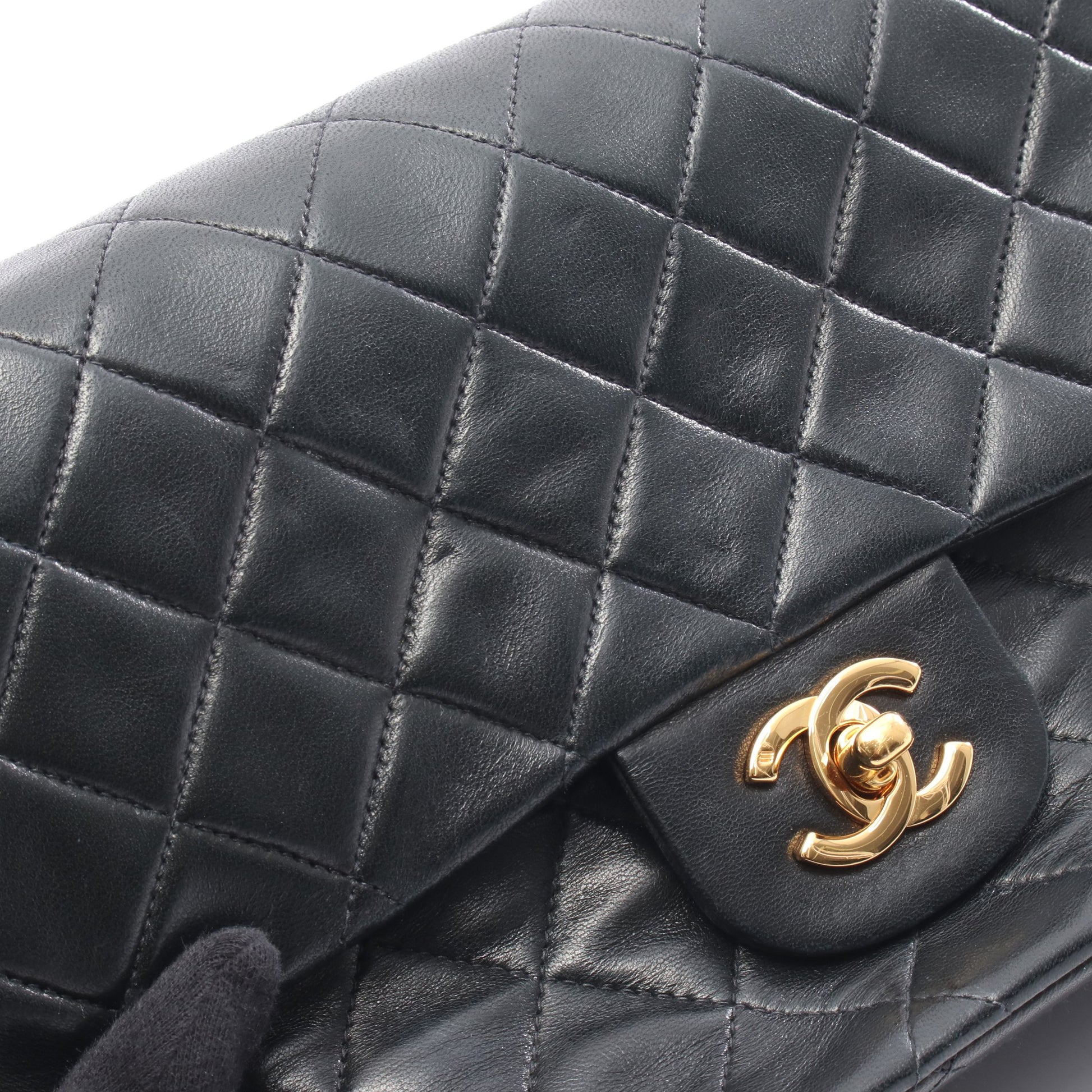 マトラッセ Wフラップ Wチェーンショルダーバッグ ラムスキン ブラック ゴールド金具 シャネル バッグ CHANEL