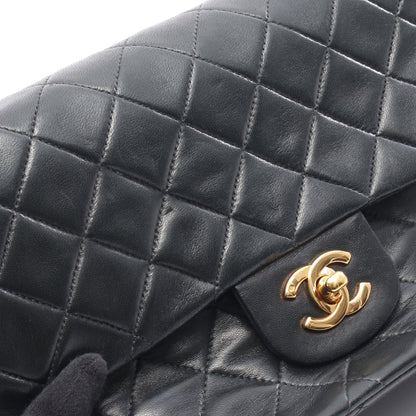 マトラッセ Wフラップ Wチェーンショルダーバッグ ラムスキン ブラック ゴールド金具 シャネル バッグ CHANEL
