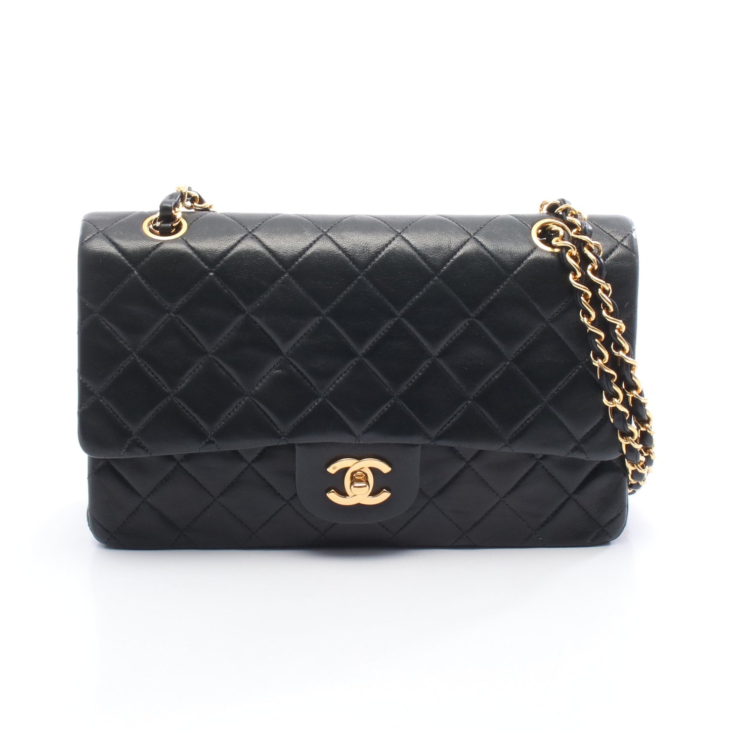 マトラッセ Wフラップ Wチェーンショルダーバッグ ラムスキン ブラック ゴールド金具 シャネル バッグ CHANEL