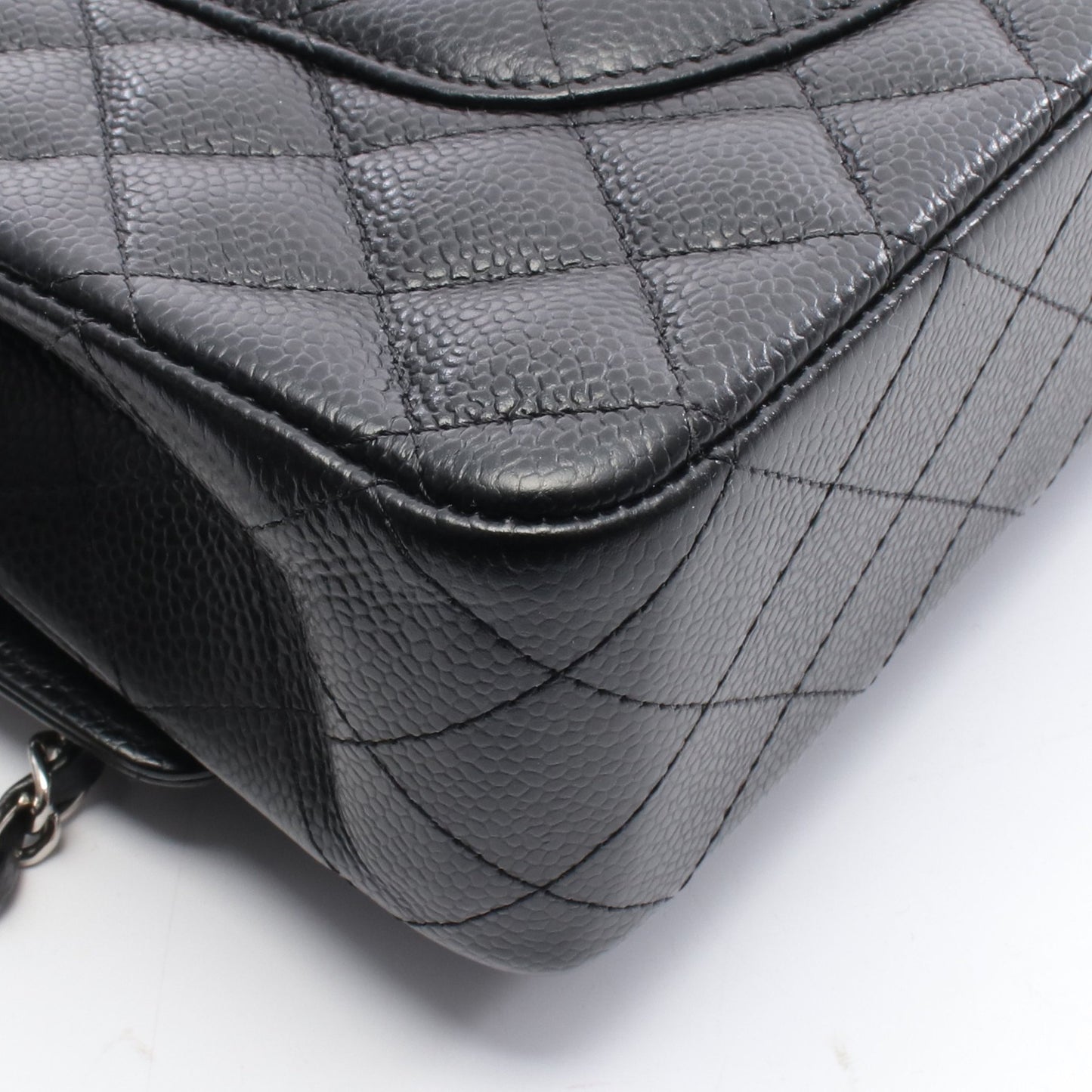 マトラッセ Wフラップ Wチェーンショルダーバッグ キャビアスキン ブラック シルバー金具 シャネル バッグ CHANEL
