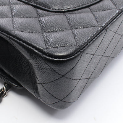 マトラッセ Wフラップ Wチェーンショルダーバッグ キャビアスキン ブラック シルバー金具 シャネル バッグ CHANEL