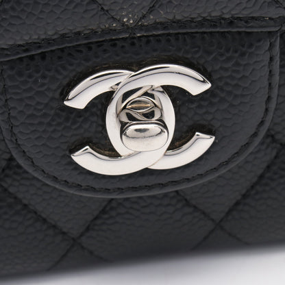 マトラッセ Wフラップ Wチェーンショルダーバッグ キャビアスキン ブラック シルバー金具 シャネル バッグ CHANEL