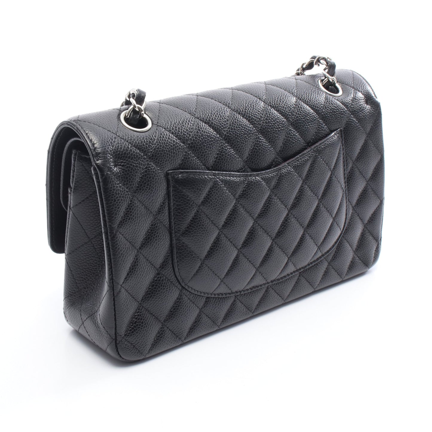 マトラッセ Wフラップ Wチェーンショルダーバッグ キャビアスキン ブラック シルバー金具 シャネル バッグ CHANEL