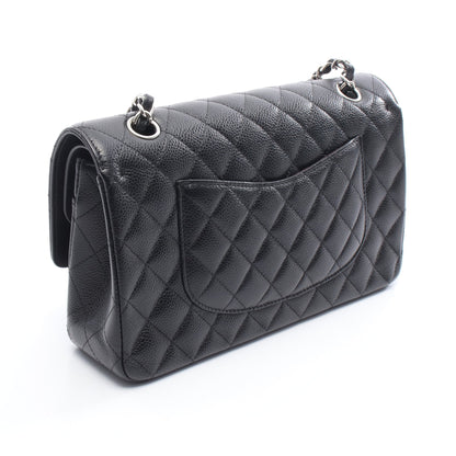 マトラッセ Wフラップ Wチェーンショルダーバッグ キャビアスキン ブラック シルバー金具 シャネル バッグ CHANEL