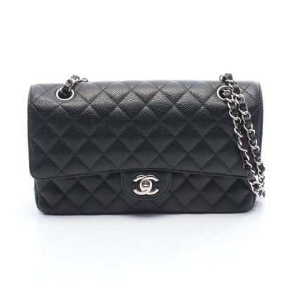 マトラッセ Wフラップ Wチェーンショルダーバッグ キャビアスキン ブラック シルバー金具 シャネル バッグ CHANEL