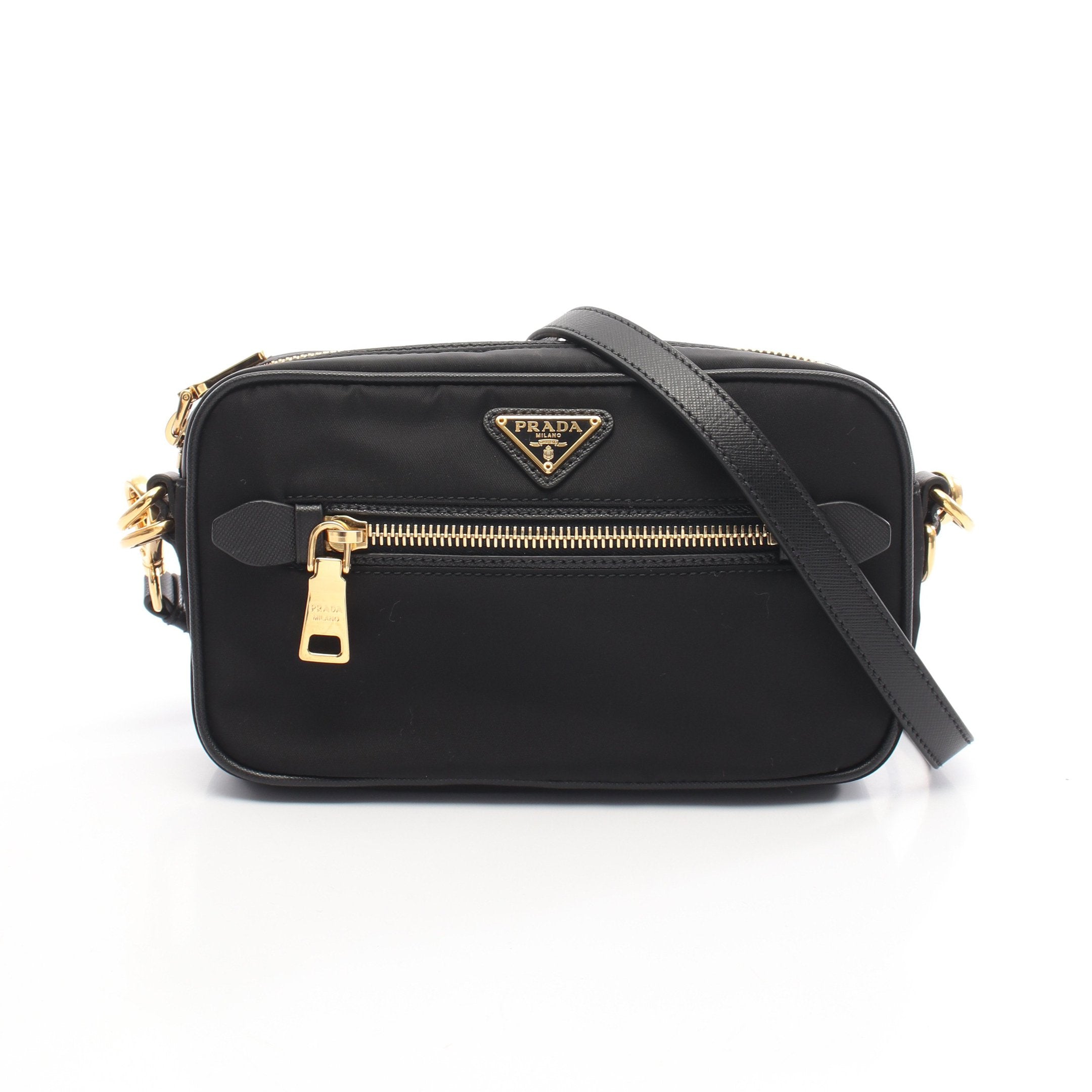 PRADA ショルダーバッグ テスート ナイロン サフィアーノレザー ブラック TESSUTO + SAFFIAN ショルダーバッグ ナイロン サフィアーノレザー