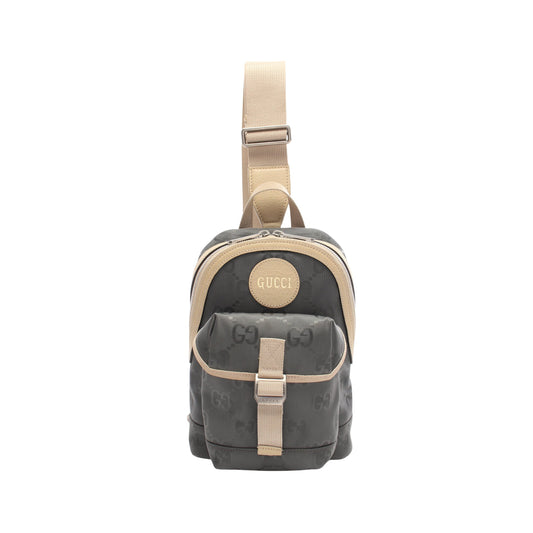 グッチ オフ ザ グリッド GG柄 ボディバッグ ナイロンキャンバス レザー グレー ベージュ グッチ バッグ GUCCI