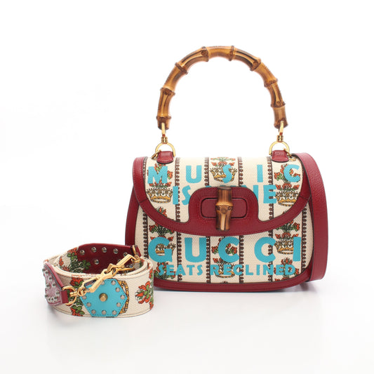 MUSIC IS MINE バンブー ハンドバッグ キャンバス レザー アイボリー ボルドー マルチカラー 3WAY 100周年記念 グッチ バッグ GUCCI