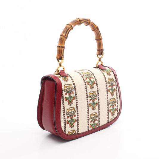 MUSIC IS MINE バンブー ハンドバッグ キャンバス レザー アイボリー ボルドー マルチカラー 3WAY 100周年記念 グッチ バッグ GUCCI