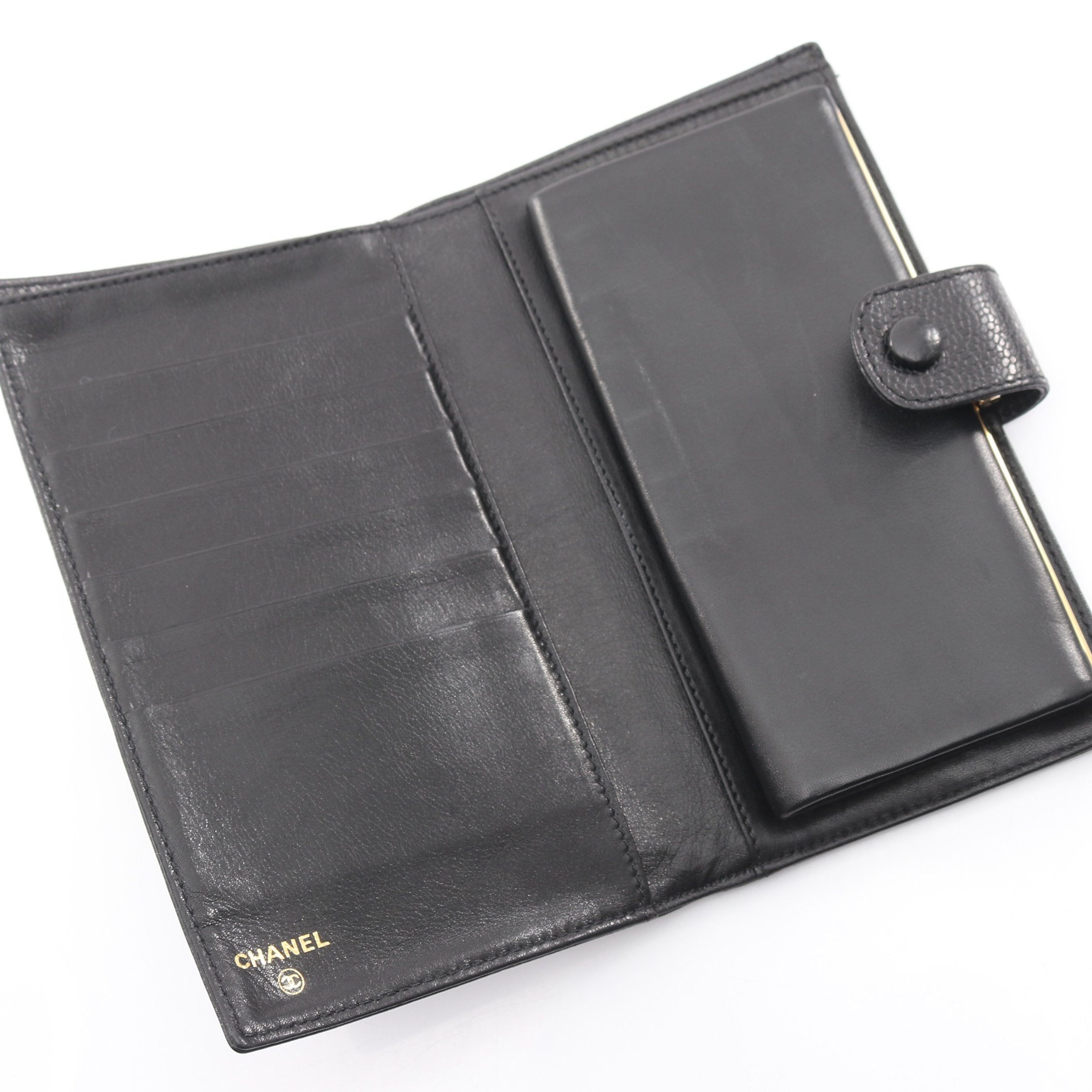 ココマーク 二つ折り長財布 キャビアスキン ブラック ゴールド金具