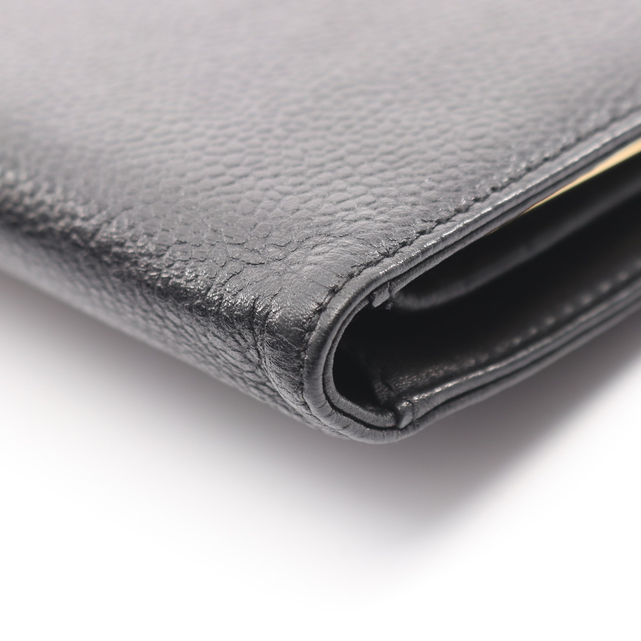 ココマーク 二つ折り長財布 キャビアスキン ブラック ゴールド金具