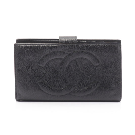 ココマーク 二つ折り長財布 キャビアスキン ブラック ゴールド金具 がま口 シャネル 財布・小物 CHANEL