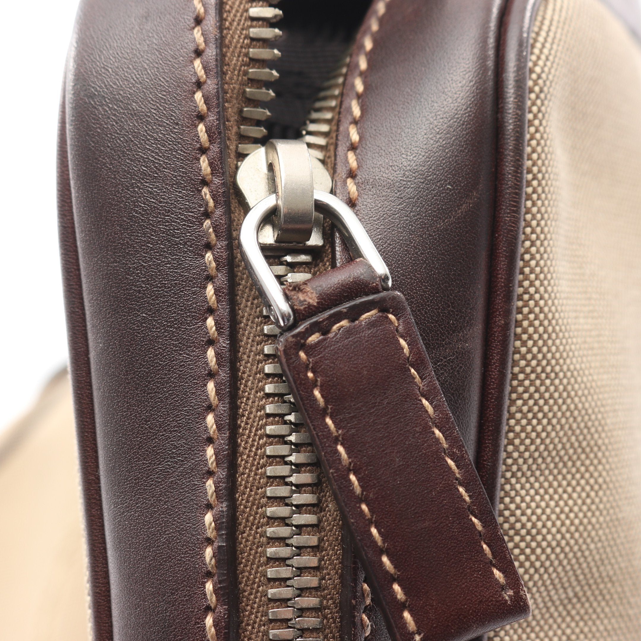 ハンドバッグ キャンバス レザー ベージュ ダークブラウン プラダ – RECLO