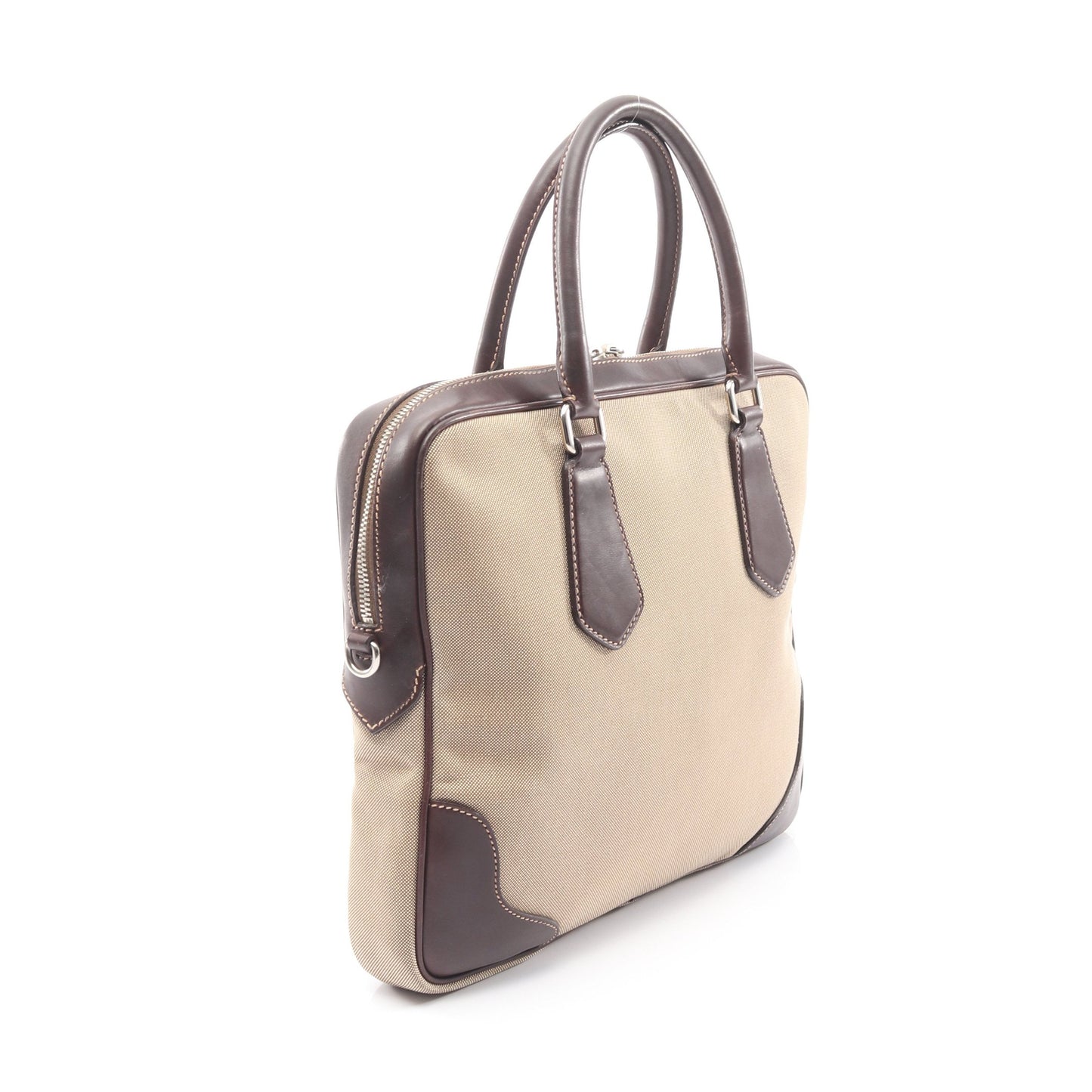 ハンドバッグ キャンバス レザー ベージュ ダークブラウン プラダ バッグ PRADA