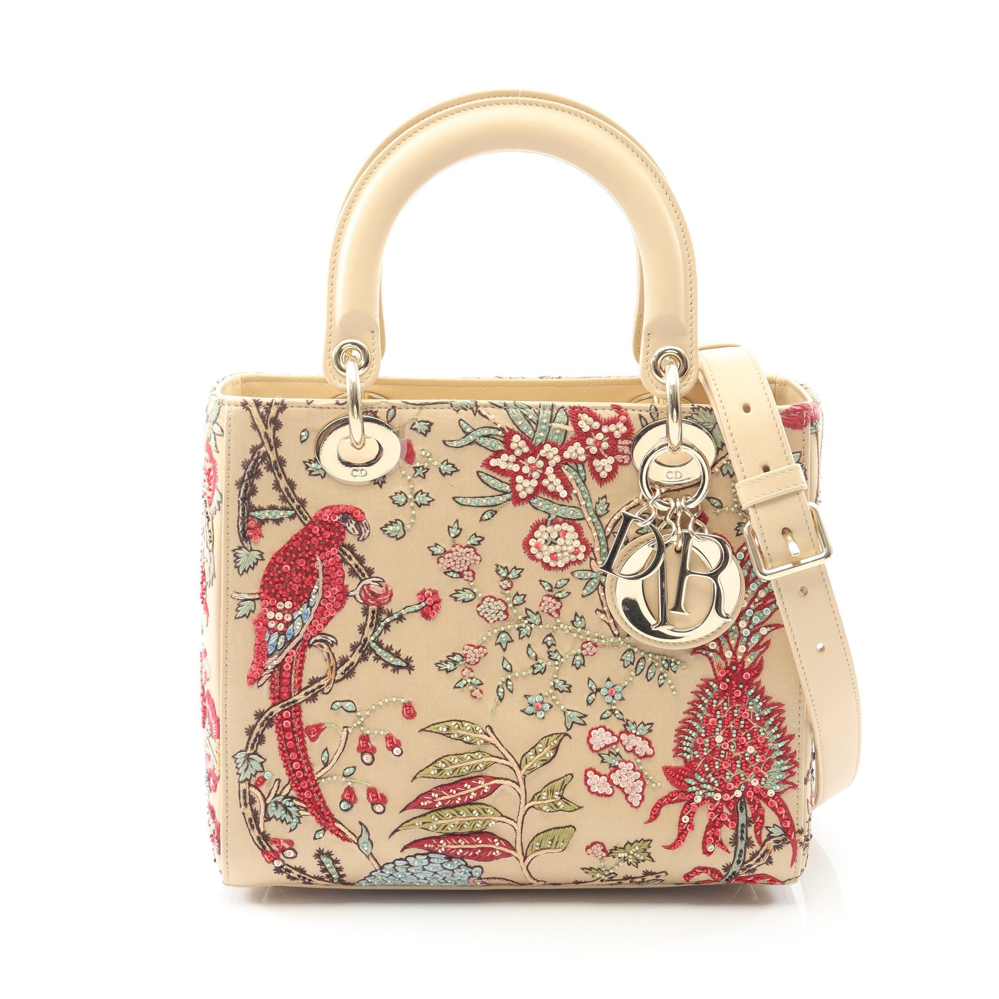 LADY DIOR レディディオール ハンドバッグ 刺繍 ビーズ キャンバス レザー ベージュ マルチカラー 2WAY クリスチャンディオール バッグ Christian Dior