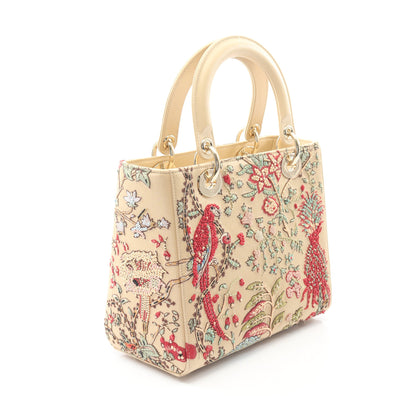 LADY DIOR レディディオール ハンドバッグ 刺繍 ビーズ キャンバス レザー ベージュ マルチカラー 2WAY クリスチャンディオール バッグ Christian Dior