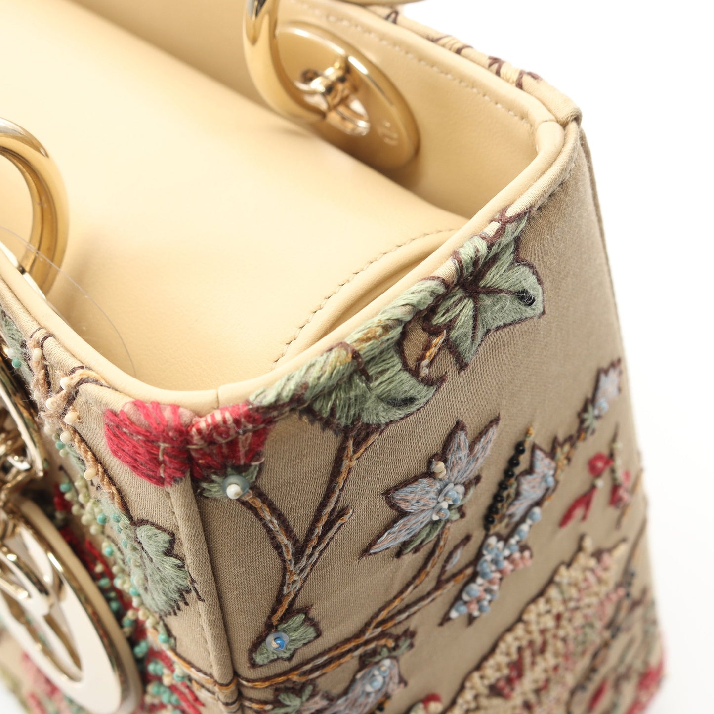 LADY DIOR レディディオール ハンドバッグ 刺繍 ビーズ キャンバス レザー ベージュ マルチカラー 2WAY クリスチャンディオール バッグ Christian Dior
