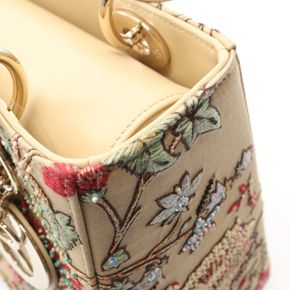 LADY DIOR レディディオール ハンドバッグ 刺繍 ビーズ キャンバス レザー ベージュ マルチカラー 2WAY クリスチャンディオール バッグ Christian Dior