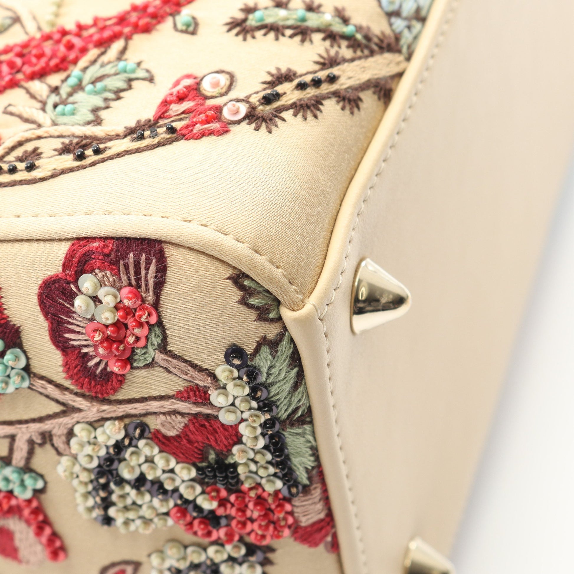 LADY DIOR レディディオール ハンドバッグ 刺繍 ビーズ キャンバス レザー ベージュ マルチカラー 2WAY クリスチャンディオール バッグ Christian Dior