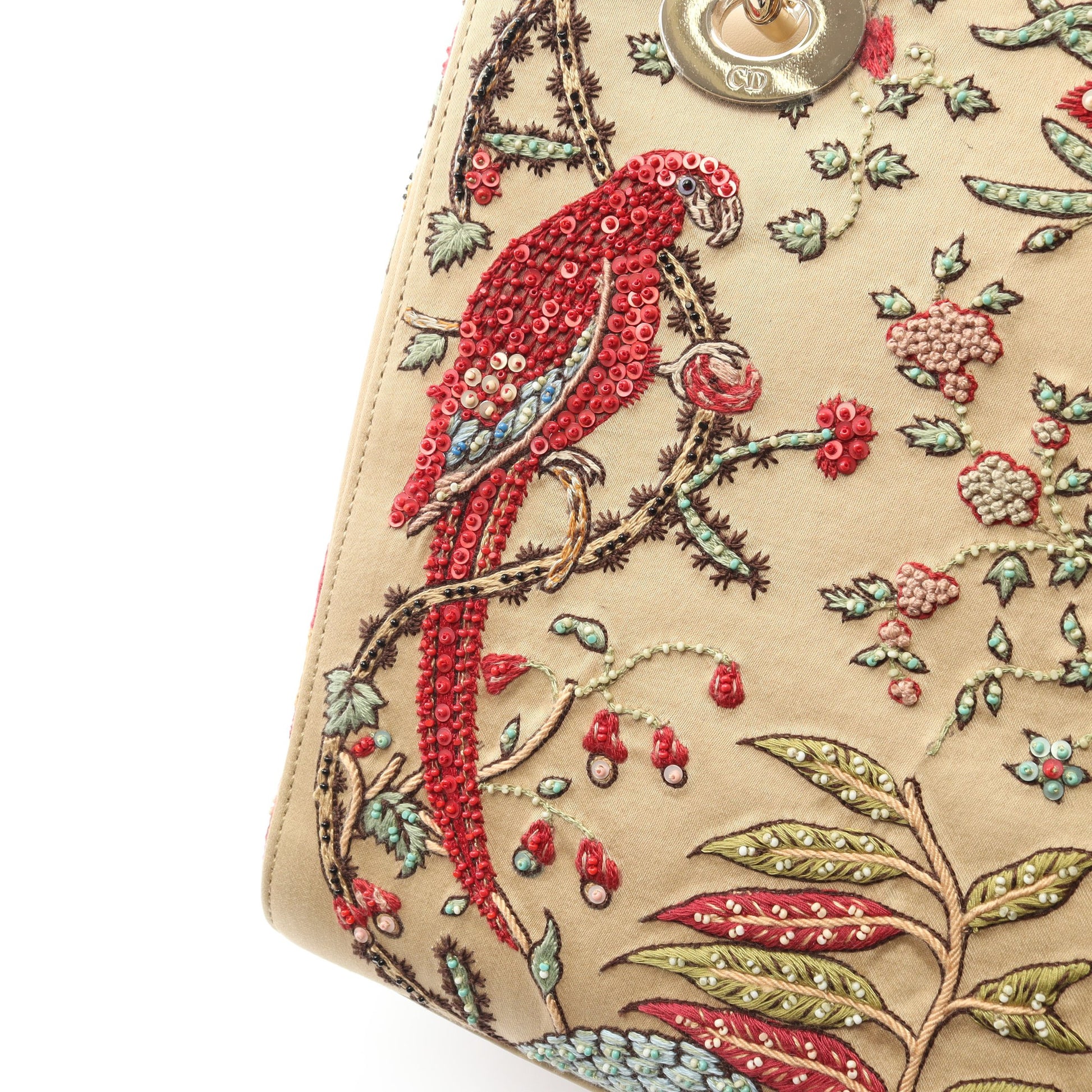 LADY DIOR レディディオール ハンドバッグ 刺繍 ビーズ キャンバス レザー ベージュ マルチカラー 2WAY クリスチャンディオール バッグ Christian Dior
